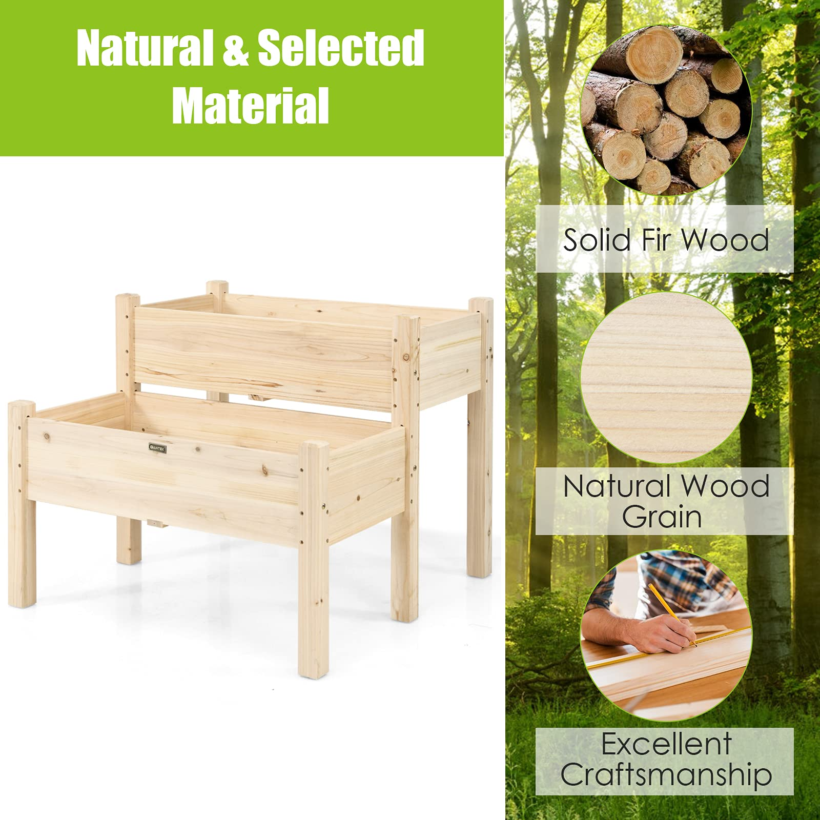 Set of 2 Raised Garden Bed, 34" x 33.5" x 28.5" (L x W x H)