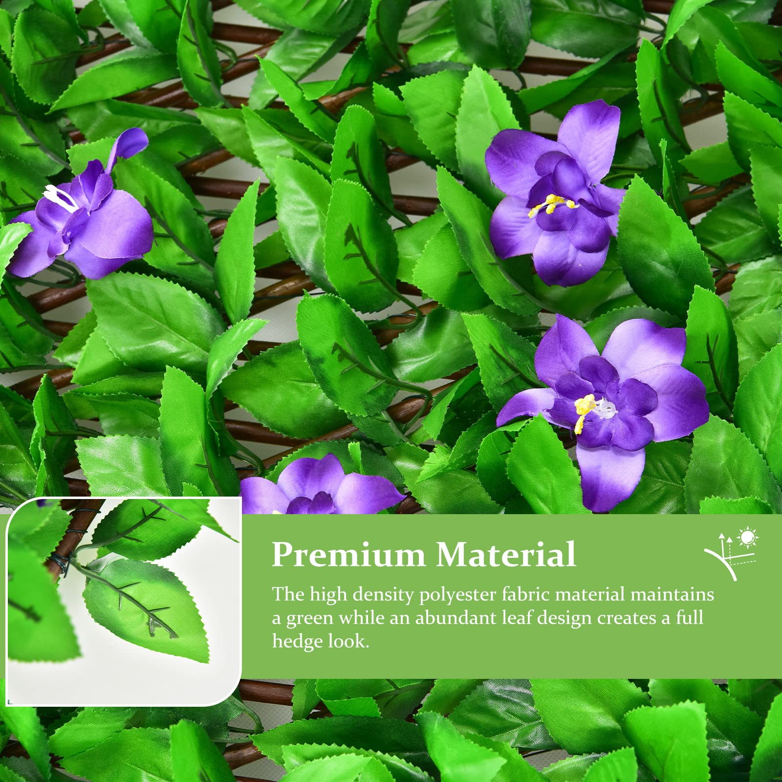 Expandable Fence with Leaves, 6.5ft Privacy Screen Decorative Fake Ivy Fencing Panel