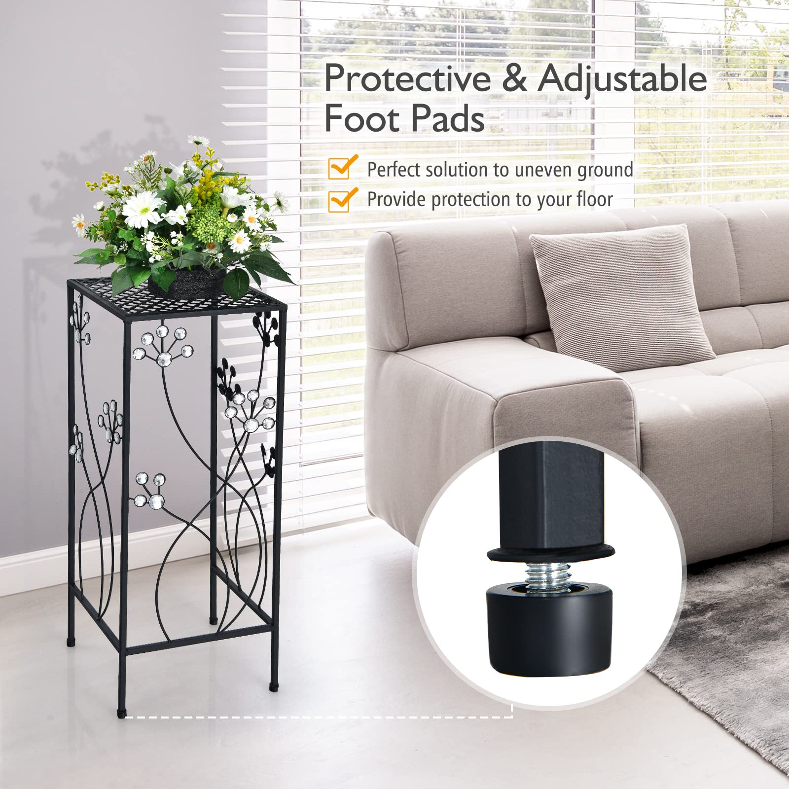 3 Pieces Flower Pots Display Rack with Vines and Crystal Floral Design