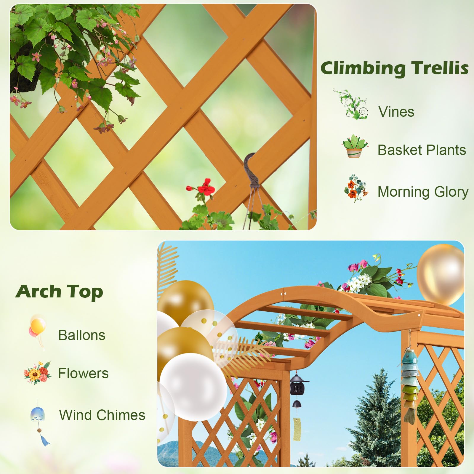 Giantex Garden Arbor with Planter, Wooden Planter Arch with Trellis, Outdoor Arch for Climbing Plants