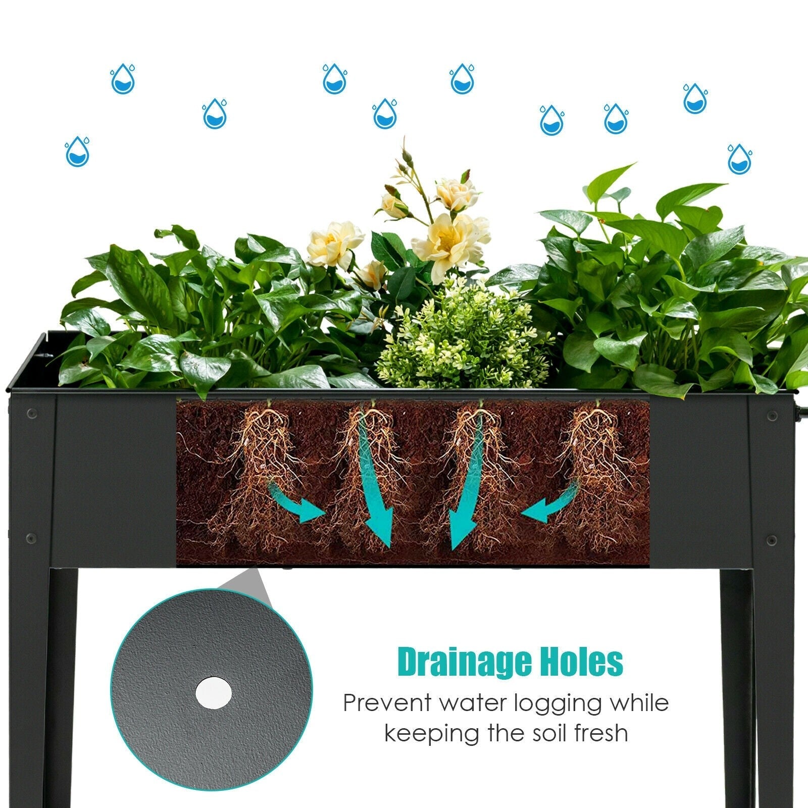 Outdoor Raised Garden Bed on Wheels with Legs