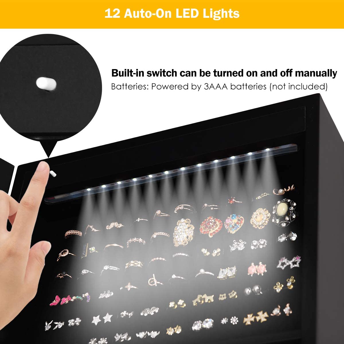 Giantex | 12 LEDs Jewelry Armoire Cabinet with Full-length Mirror