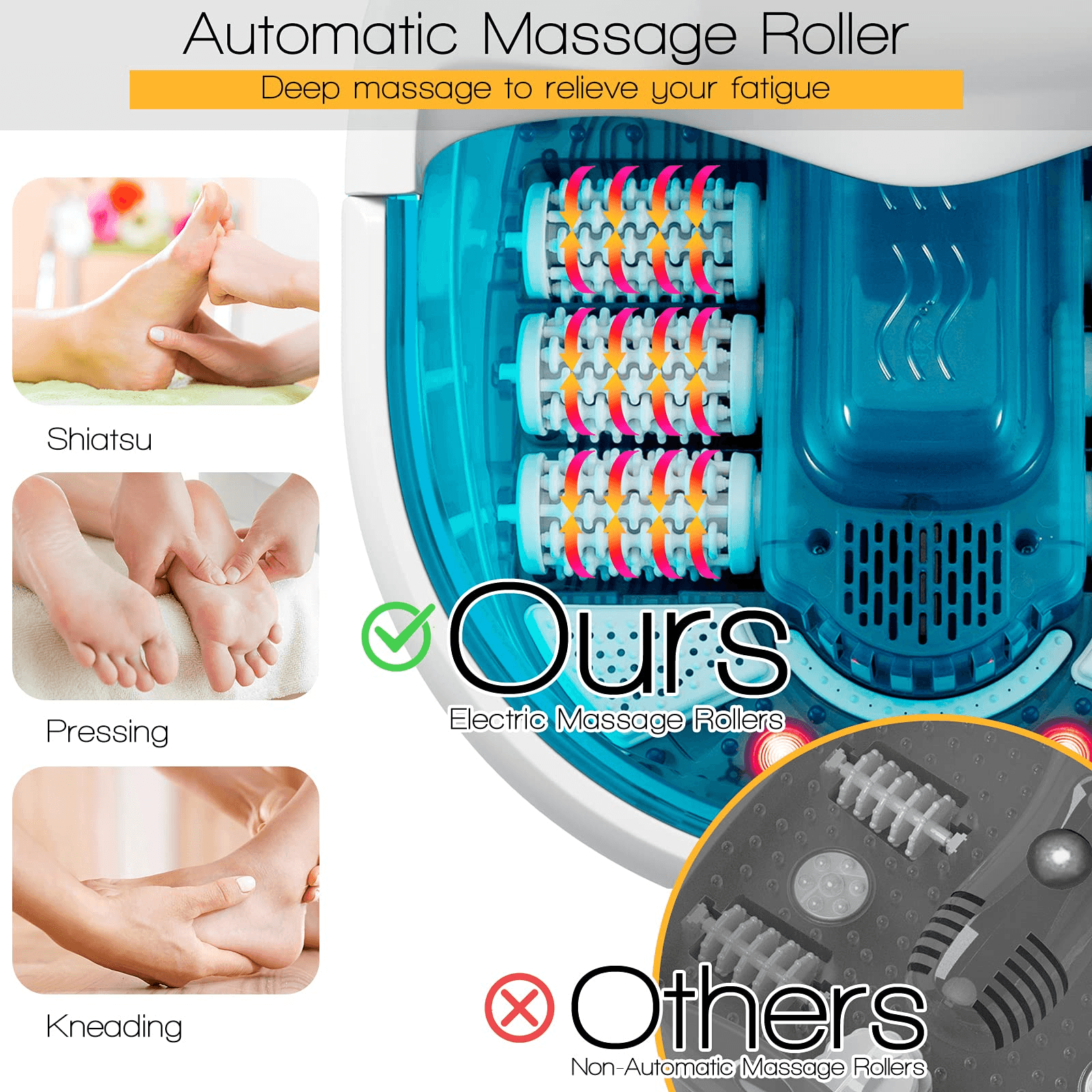 Giantex Foot Spa Bath Massager with Heat Bubbles, 6 Motorized Massage Rollers