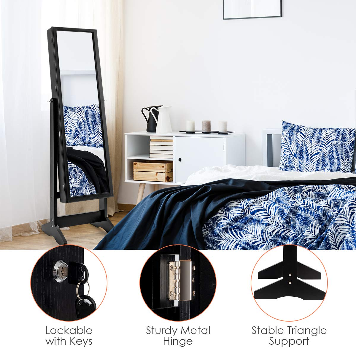 CHARMAID Freestanding Lockable Jewelry Organizer Box with Large Storage Capacity