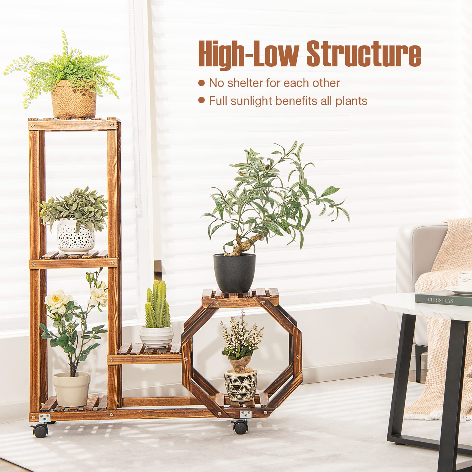 Giantex Rolling Wooden Plant Stand