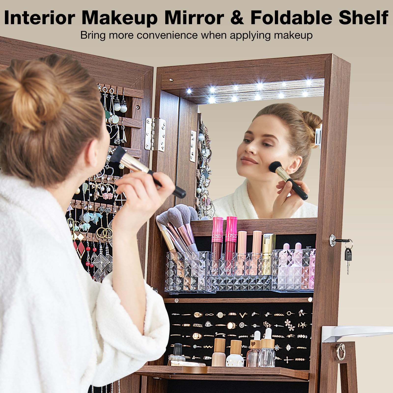 CHARMAID 360° Swivel Jewelry Cabinet Armoire with 64.5" H Full Length Mirror