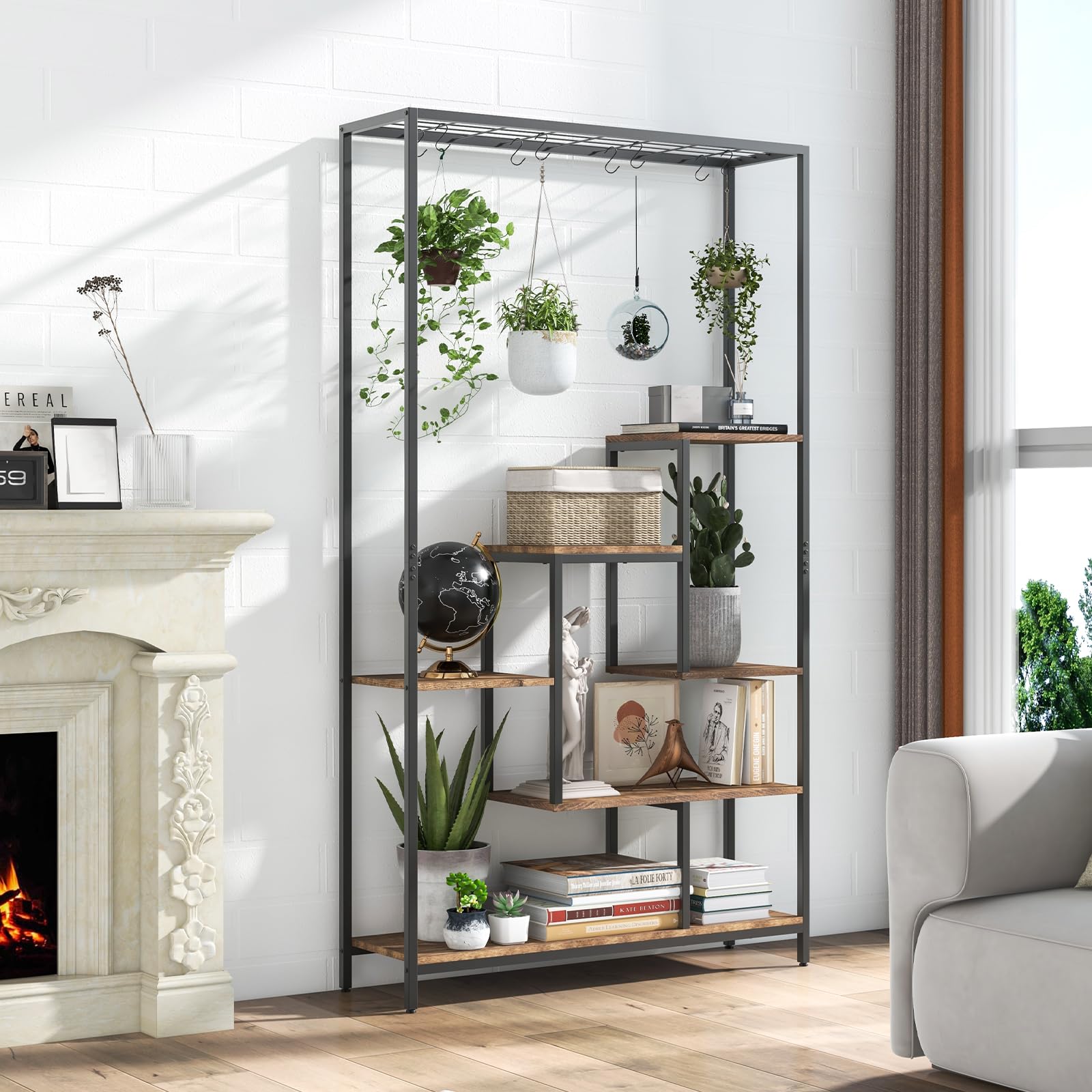 Giantex 71" Tall Plant Stand Indoor, 6-Tier Metal Plant Shelf with 10 Hanging Hooks