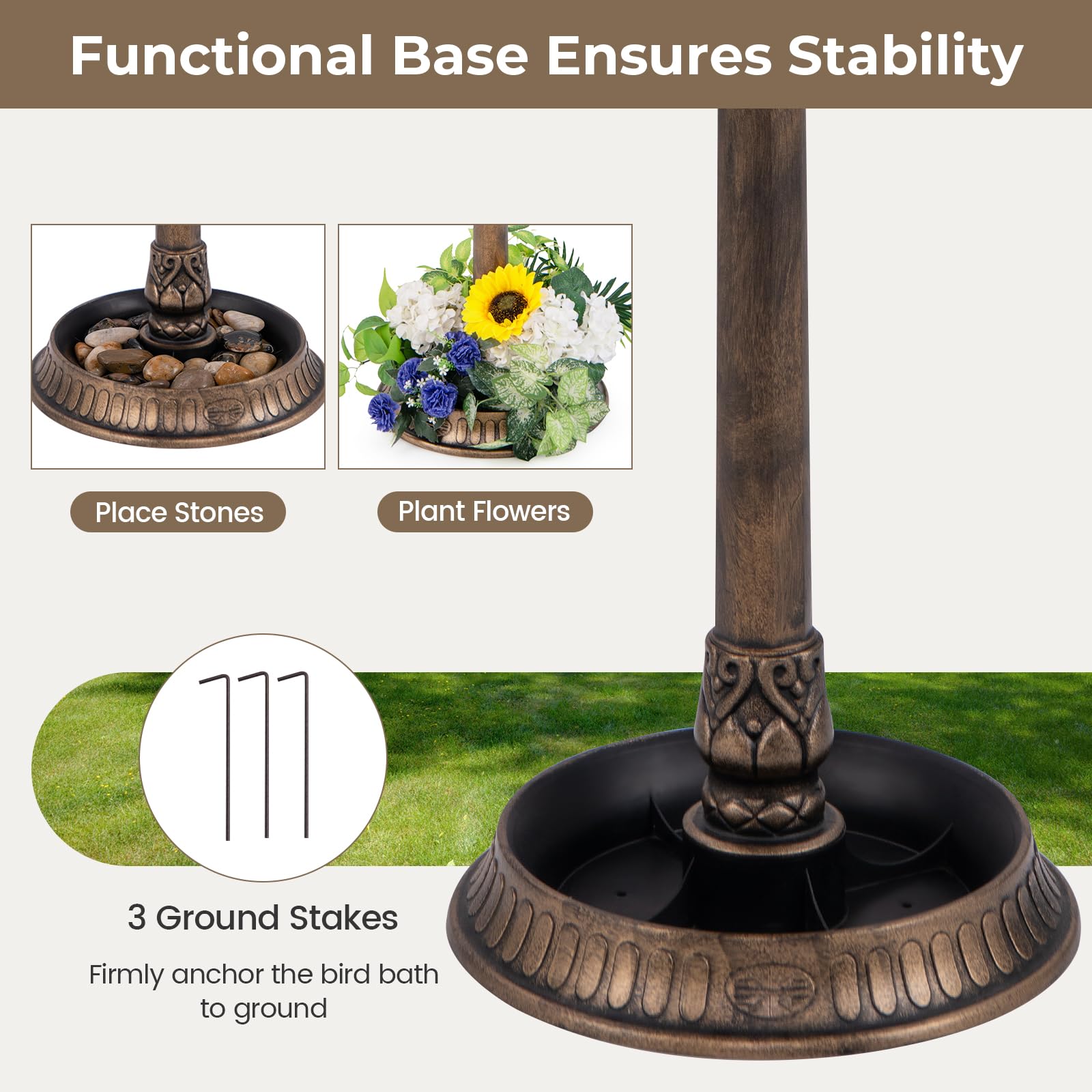 Giantex 42 inch Bird Bath Solar Lighted