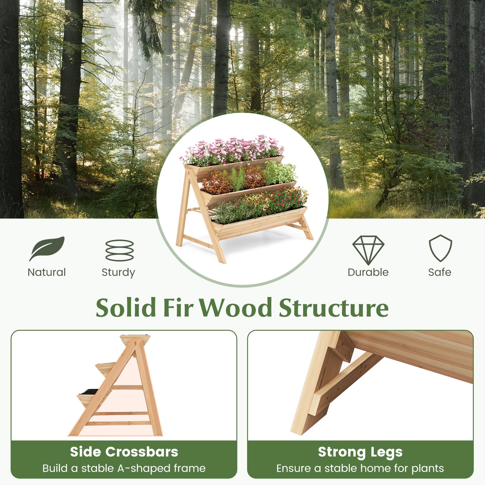 Giantex 3-Tier Raised Garden Bed, Wooden Vertical Planter Box with Storage Shelf