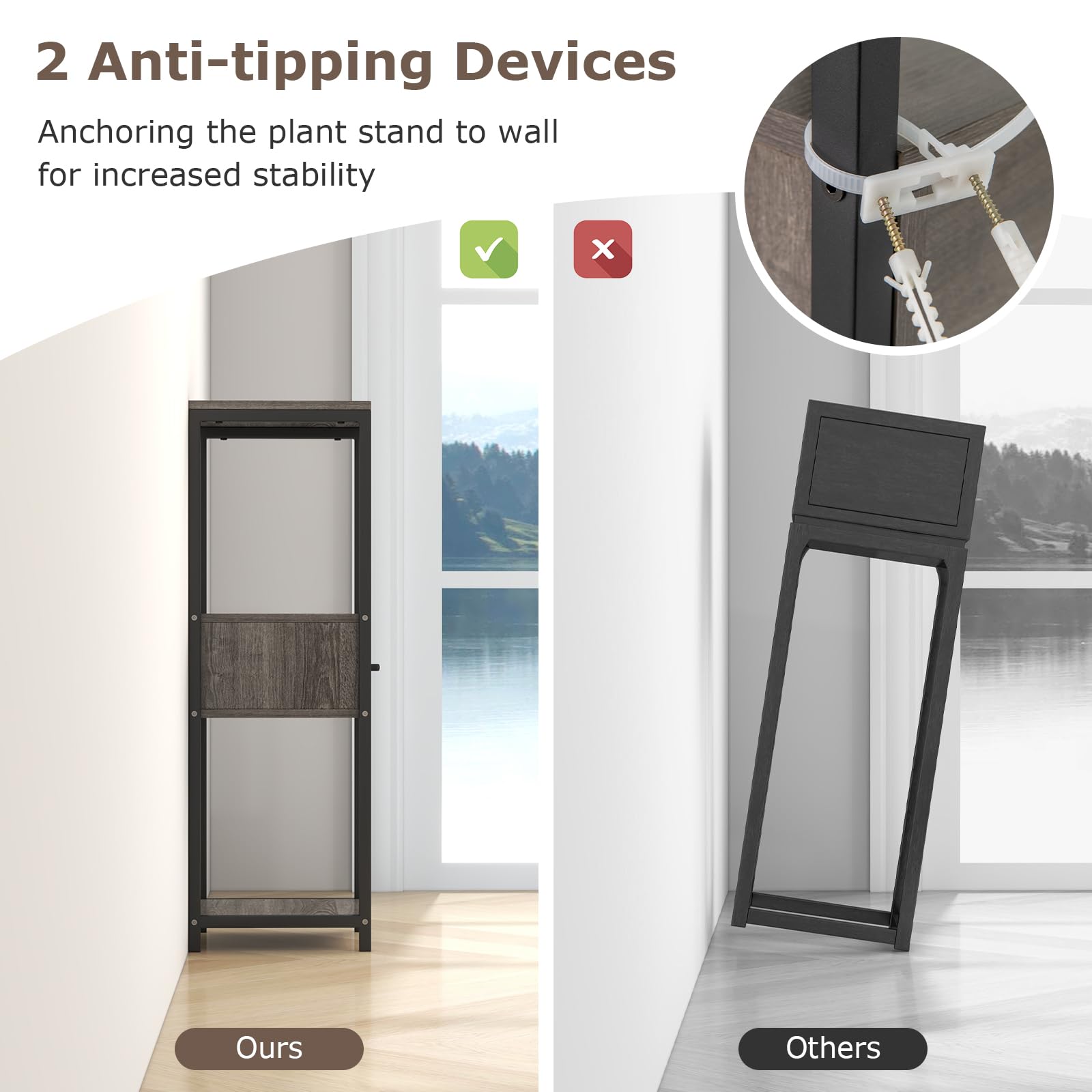 Giantex 3 Tier Tall Plant Stand Indoor, 36 Inch Corner Plant Holder with Drawer & Metal Frame