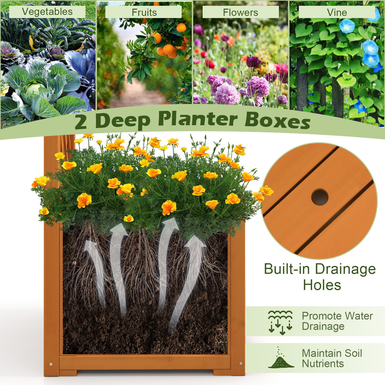 Giantex Garden Arbor with Planter, Wooden Planter Arch with Trellis, Outdoor Arch for Climbing Plants