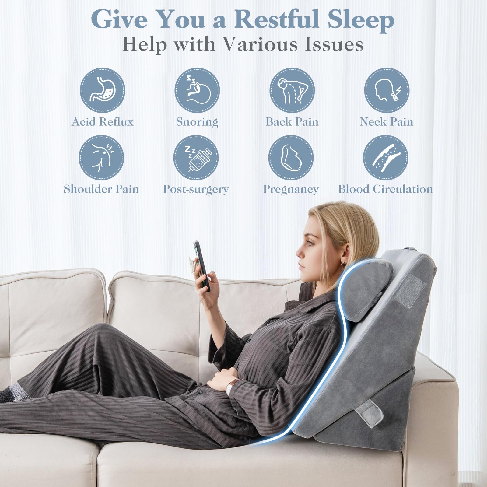 Giantex Bed Wedge Pillow for Sleeping, 12 Inch Adjustable Triangle Pillow with Air Memory Foam