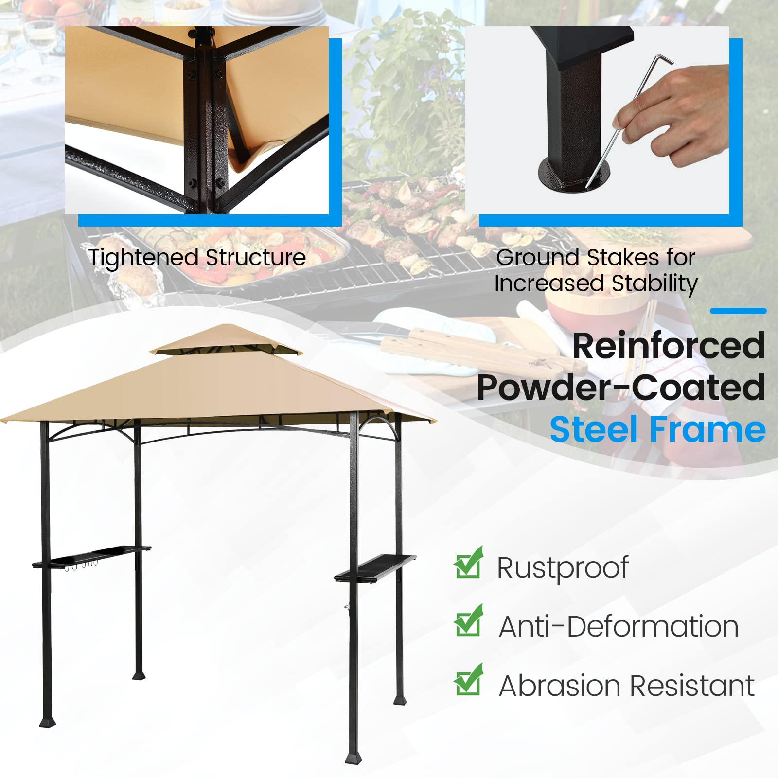 Giantex Grill Gazebo, 8ft x 5ft Grill Station with Canopy, Outdoor Grill Shelter Barbecue Tent