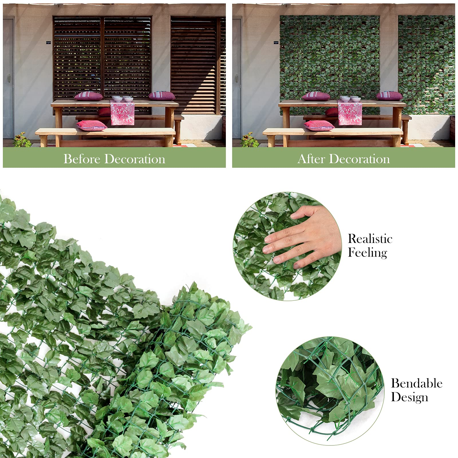 Artificial Hedges Faux Ivy Leaves Fence Decorative Trellis Privacy Fence Screen Mesh