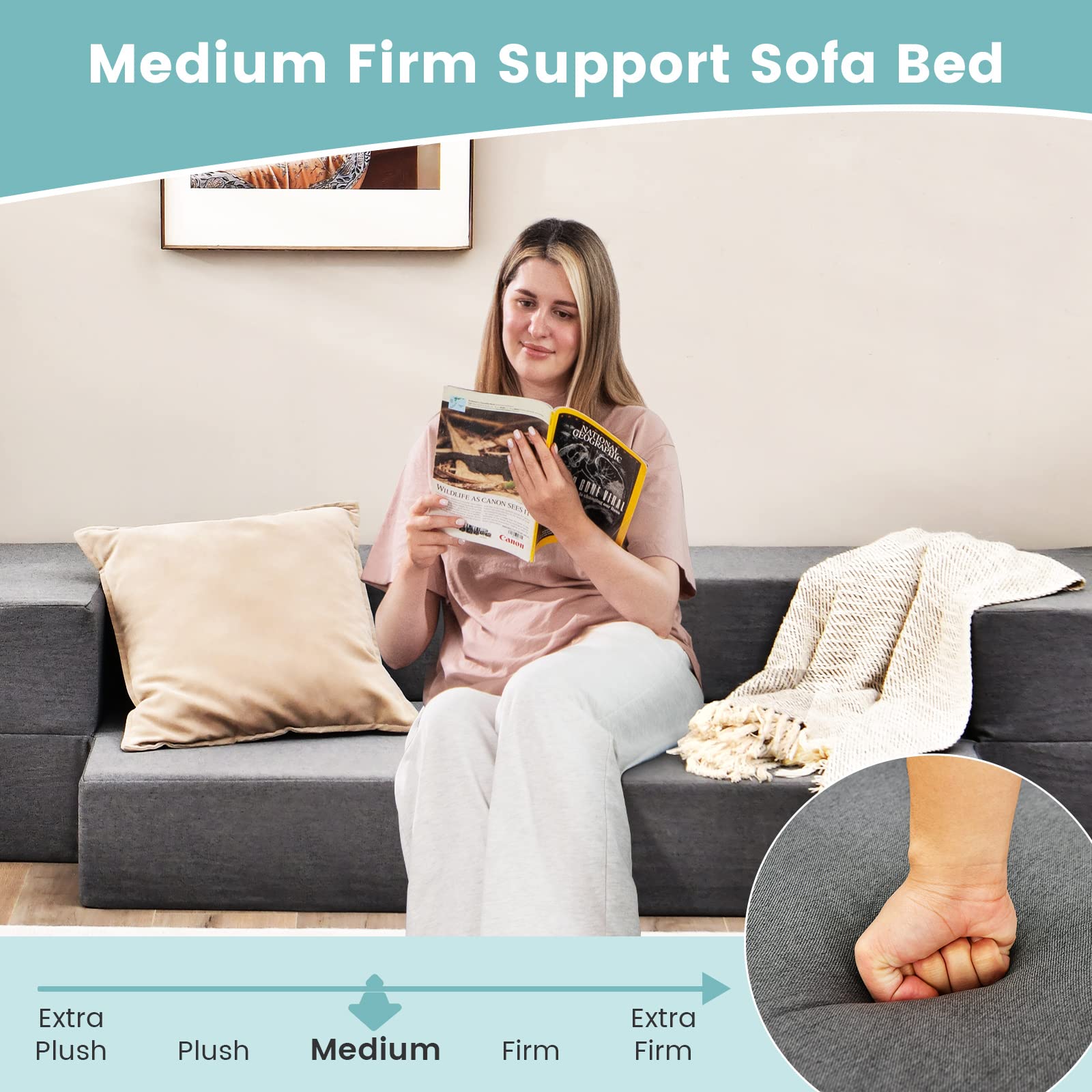 Giantex 8 Inch Folding Sofa Bed Couch, Memory Foam Futon Mattress Linen Fabric Sofa