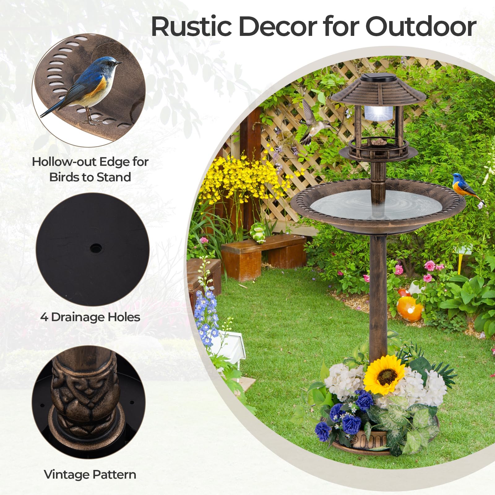 Giantex 42 inch Bird Bath Solar Lighted