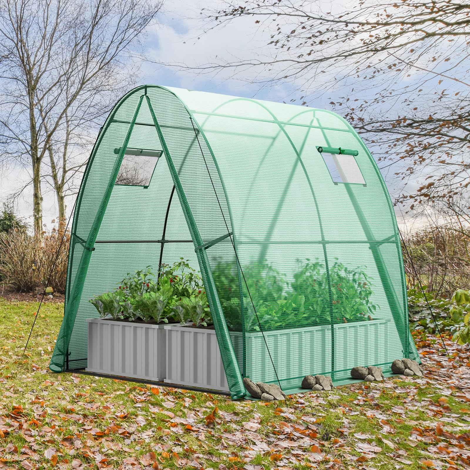 Giantex 6x6x6.6 FT Greenhouse, Outdoor Wall-in Tunnel Greenhouse with Ground Stakes, Rope, 2 Zippered Doors