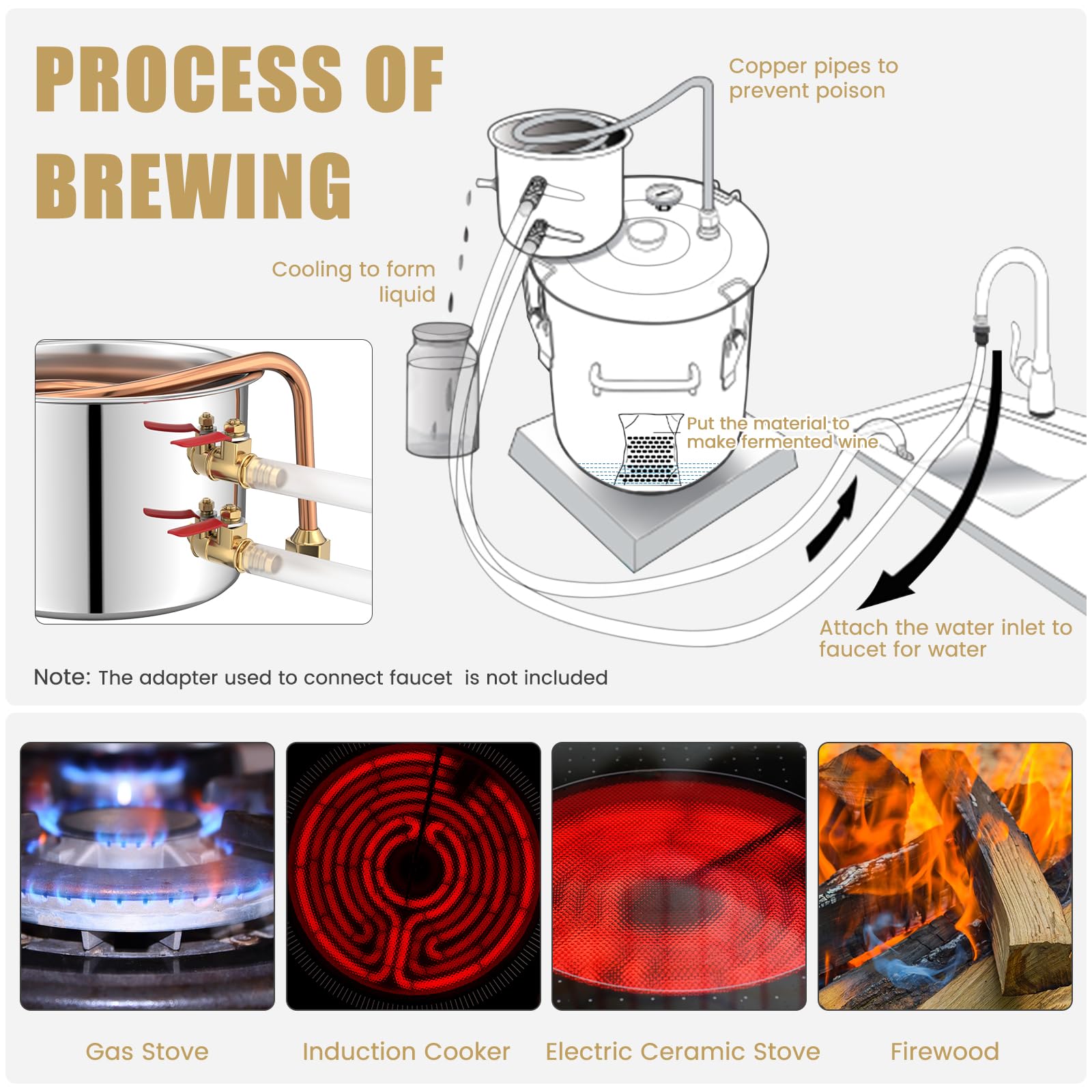 Giantex 10 Gal Alcohol Still,2 Pots Stainless Steel Alcohol Still, Multi-purpose Home Brewing Kit for DIY Whiskey, Brandy, Beer, Silver