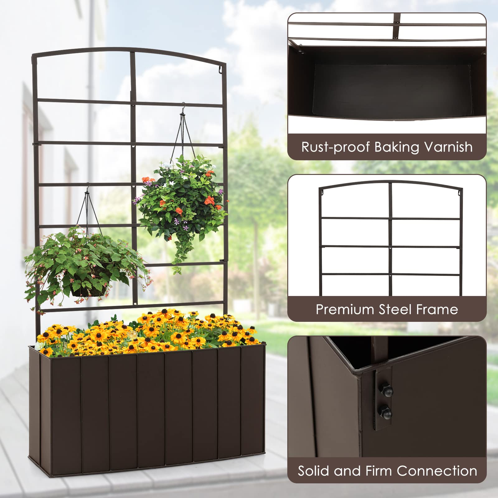 Giantex Raised Garden Bed with Trellis, Vertical Bed Box with Lattice for Vine Flowers Climbing or Hanging