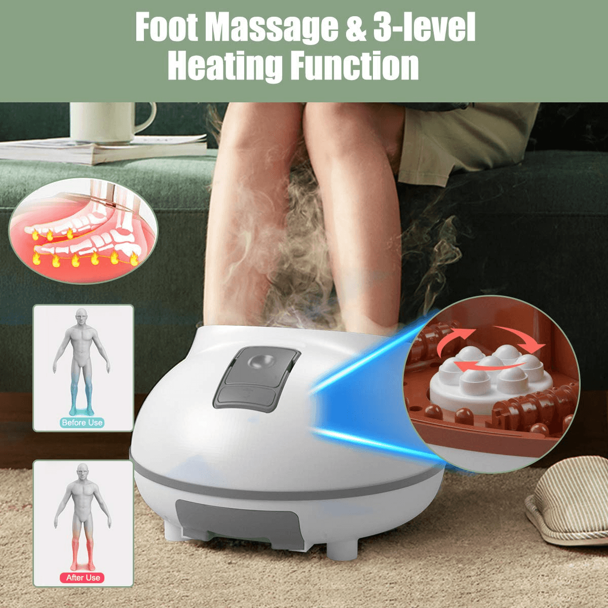 Giantex Steam Foot Spa Bath Massager w/3 Heat Levels, Pedicure Massage Rollers, Foot Spa Massager for Stress Relief (Brown/Gray)