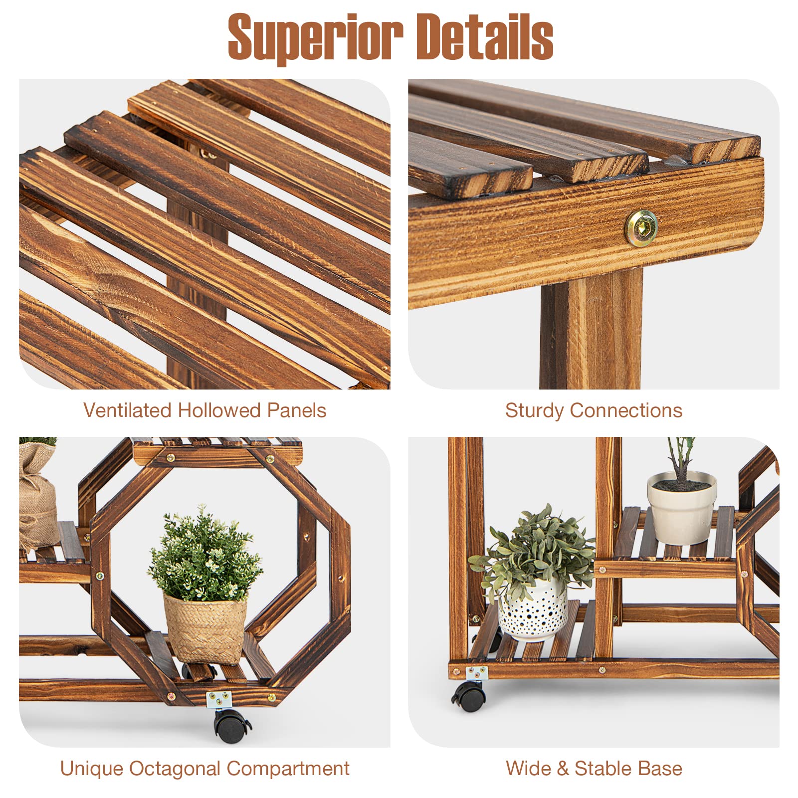 Giantex Rolling Wooden Plant Stand