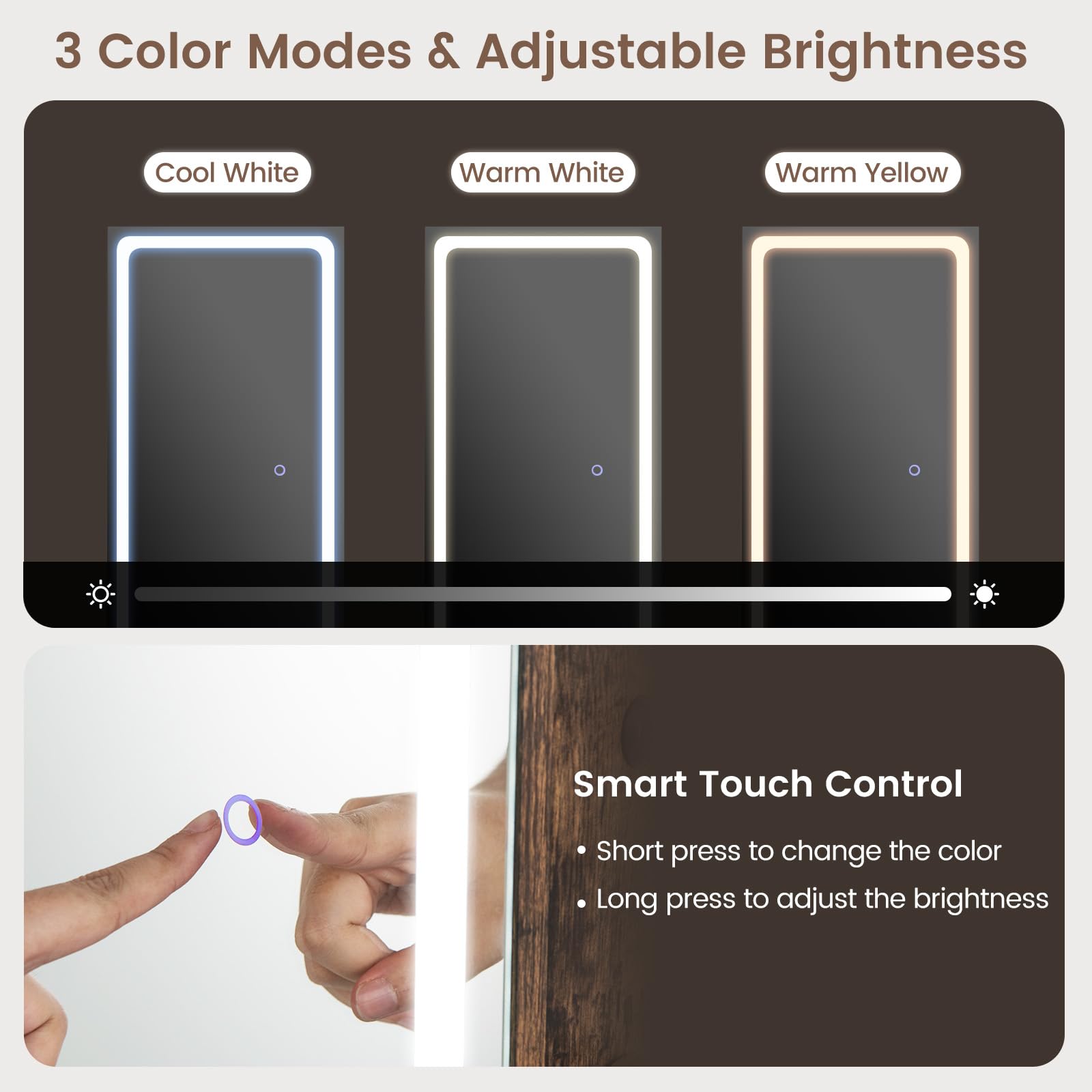 CHARMAID LED Mirror Jewelry Cabinet Armoire 360° Swivel, 63" H 3-Color Lighted Full Length Mirror