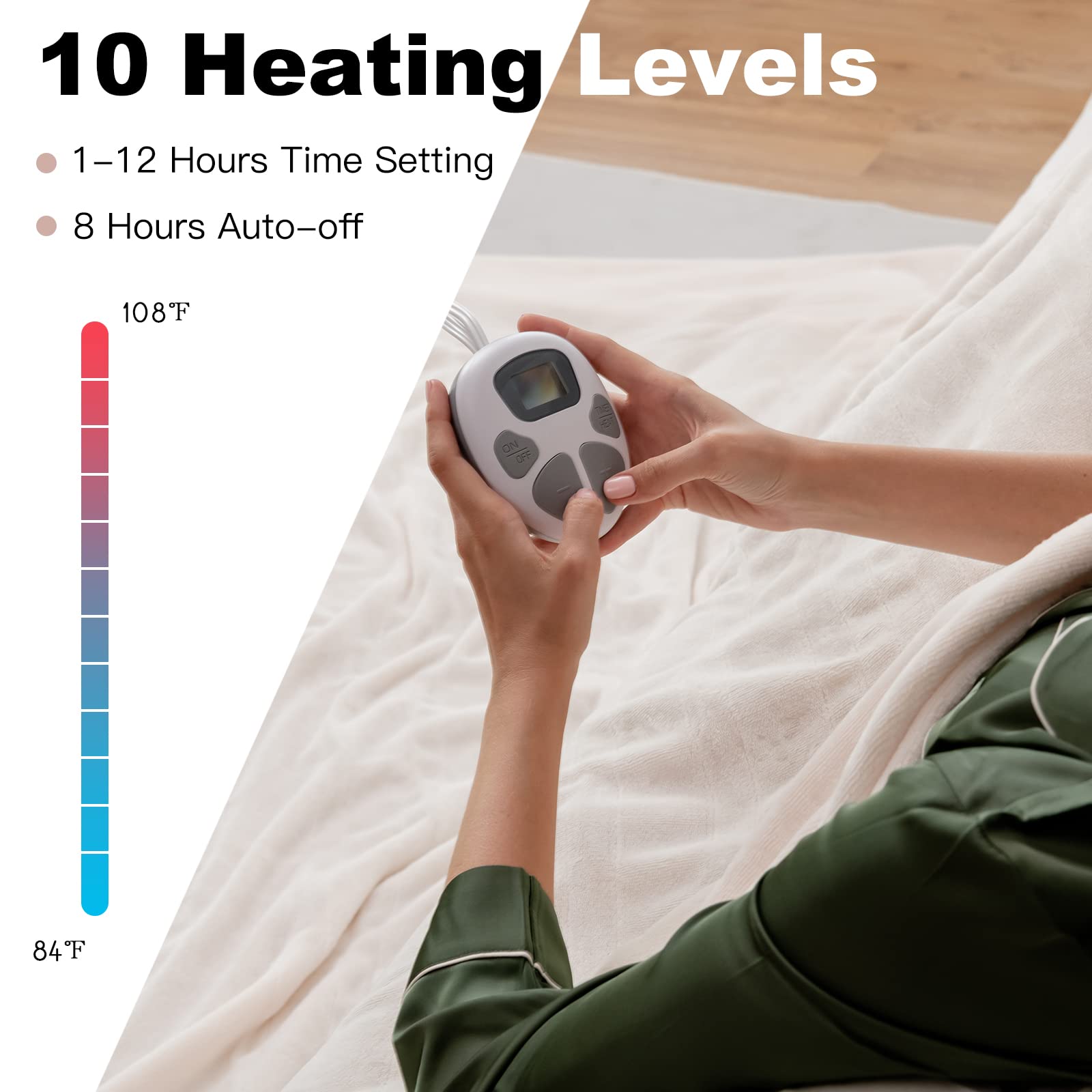 Giantex Electric Heated Blanket, Flannel Electric Blanket Throws, 10 Heating Levels, 8 Hours Auto Off