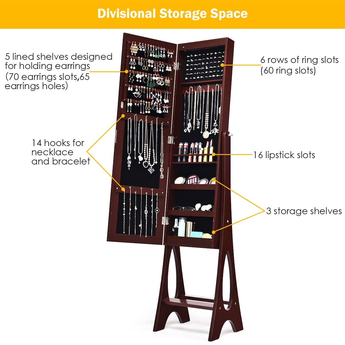 Giantex | 12 LEDs Jewelry Armoire Cabinet with Full-length Mirror