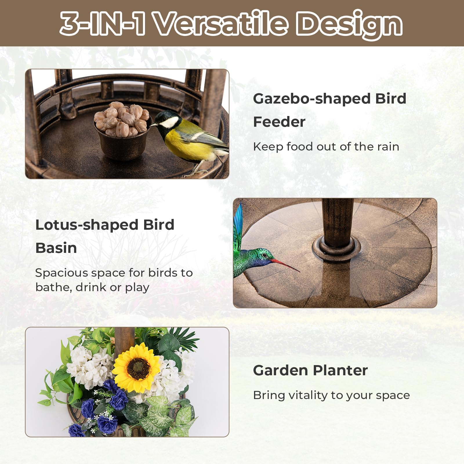 Giantex 42 inch Bird Bath Solar Lighted