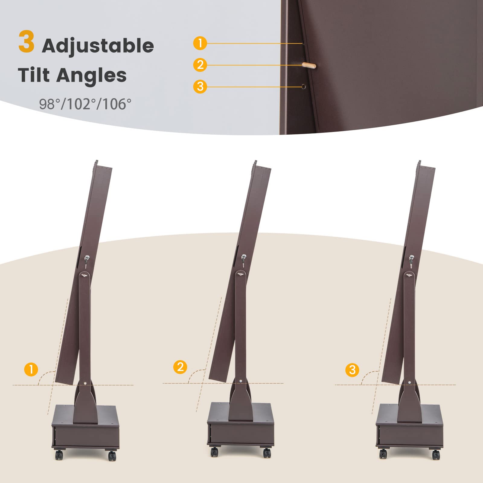 CHARMAID 6 LEDs Rolling Jewelry Cabinet with High Full Length Mirror, Lockable Standing Jewelry Armoire with Wheels