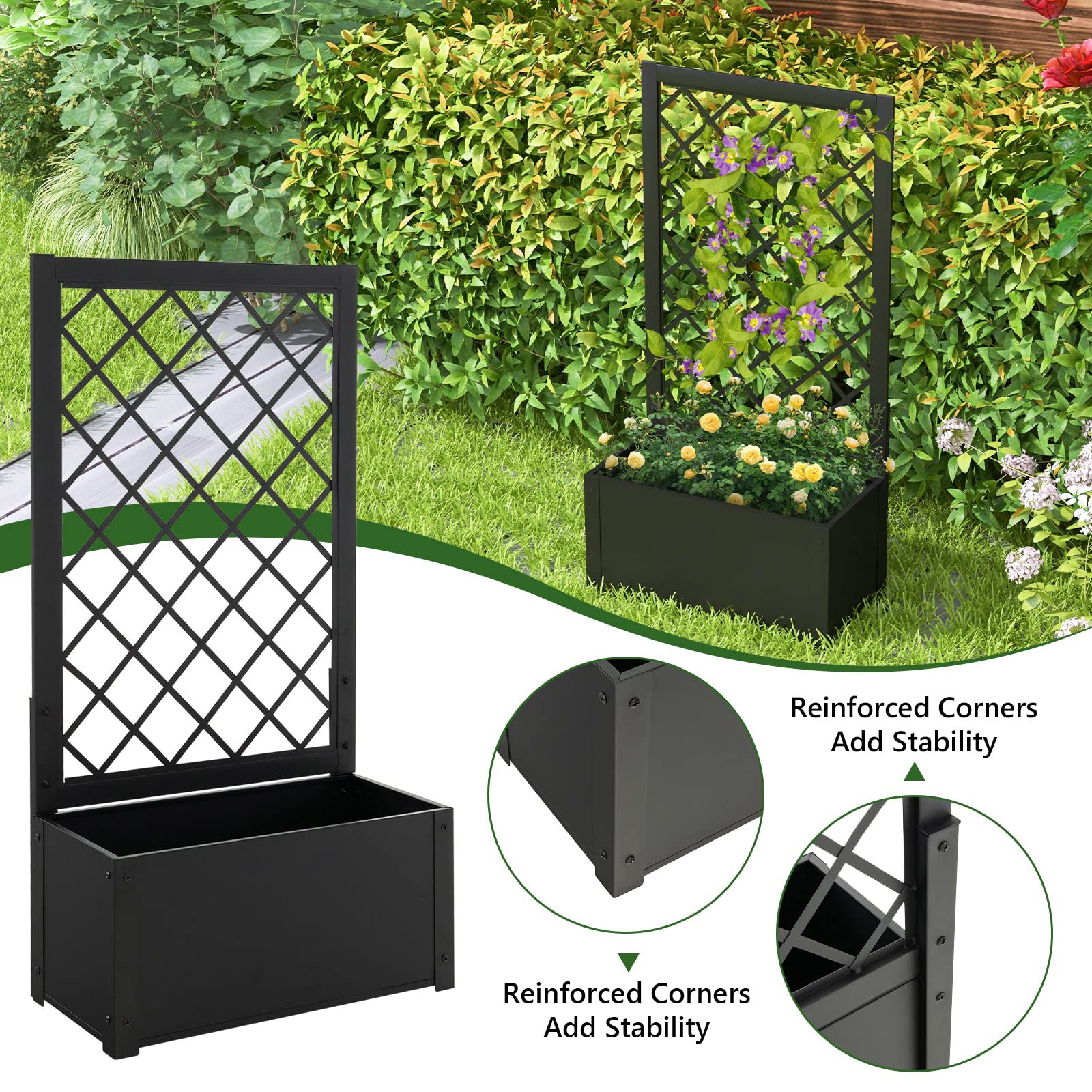 Giantex Raised Garden Bed with Trellis, 49" Metal Vertical Planter with Garden Trellis