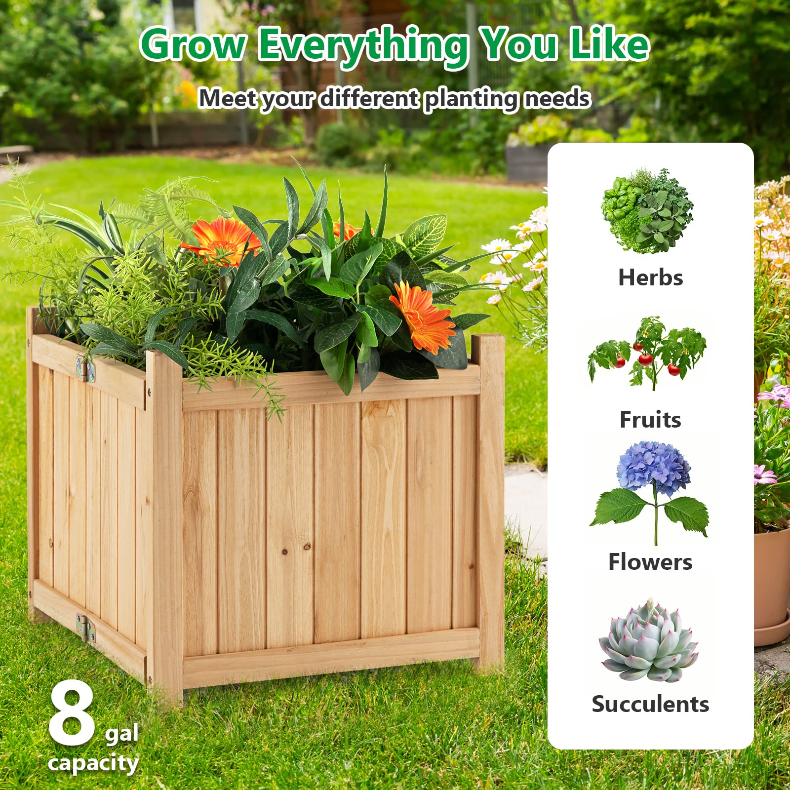 Giantex 15” Planter Raised Garden Bed - Wooden Planting Box, Outdoor Folding Square Planter