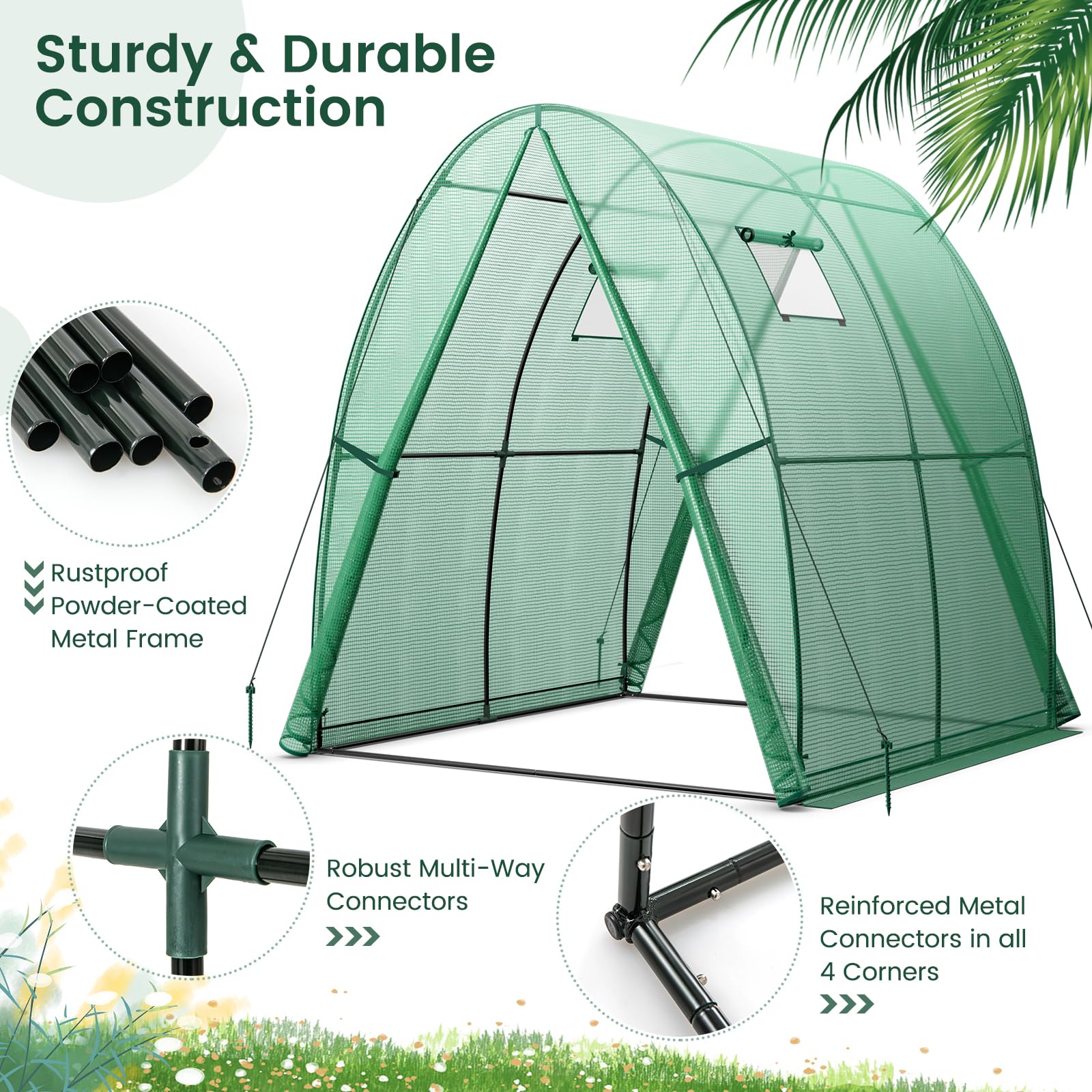 Giantex 6x6x6.6 FT Greenhouse, Outdoor Wall-in Tunnel Greenhouse with Ground Stakes, Rope, 2 Zippered Doors