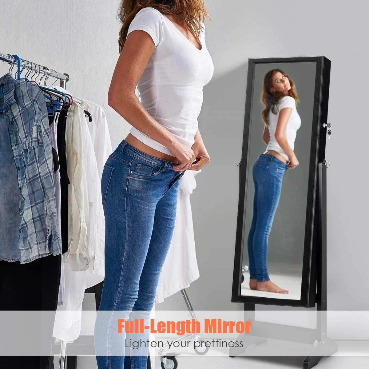 CHARMAID Freestanding Lockable Jewelry Organizer Box with Large Storage Capacity