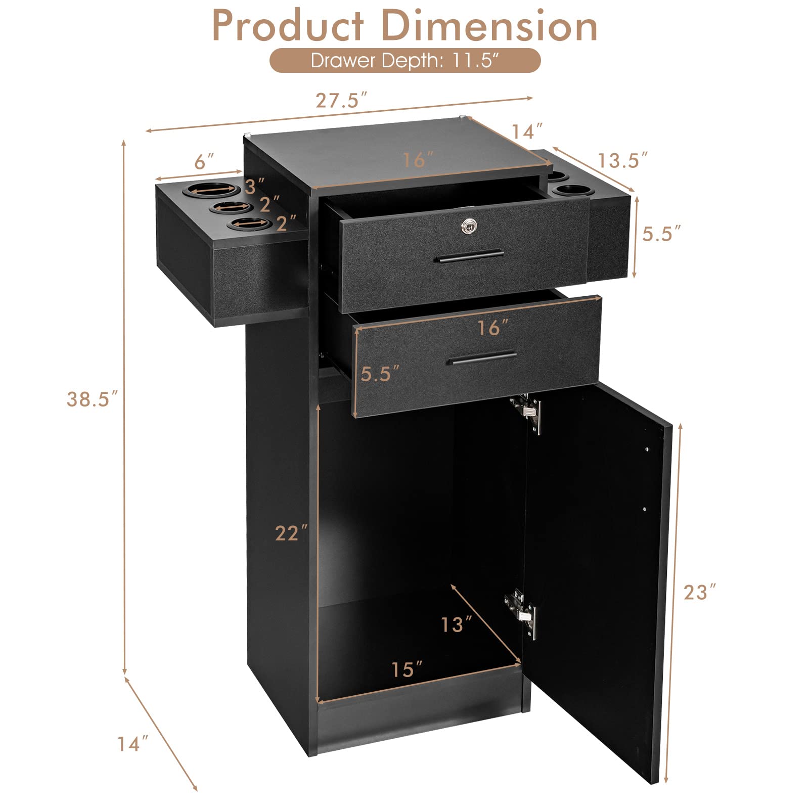 Salon Station Storage Cabinet for Hair Stylist, Black
