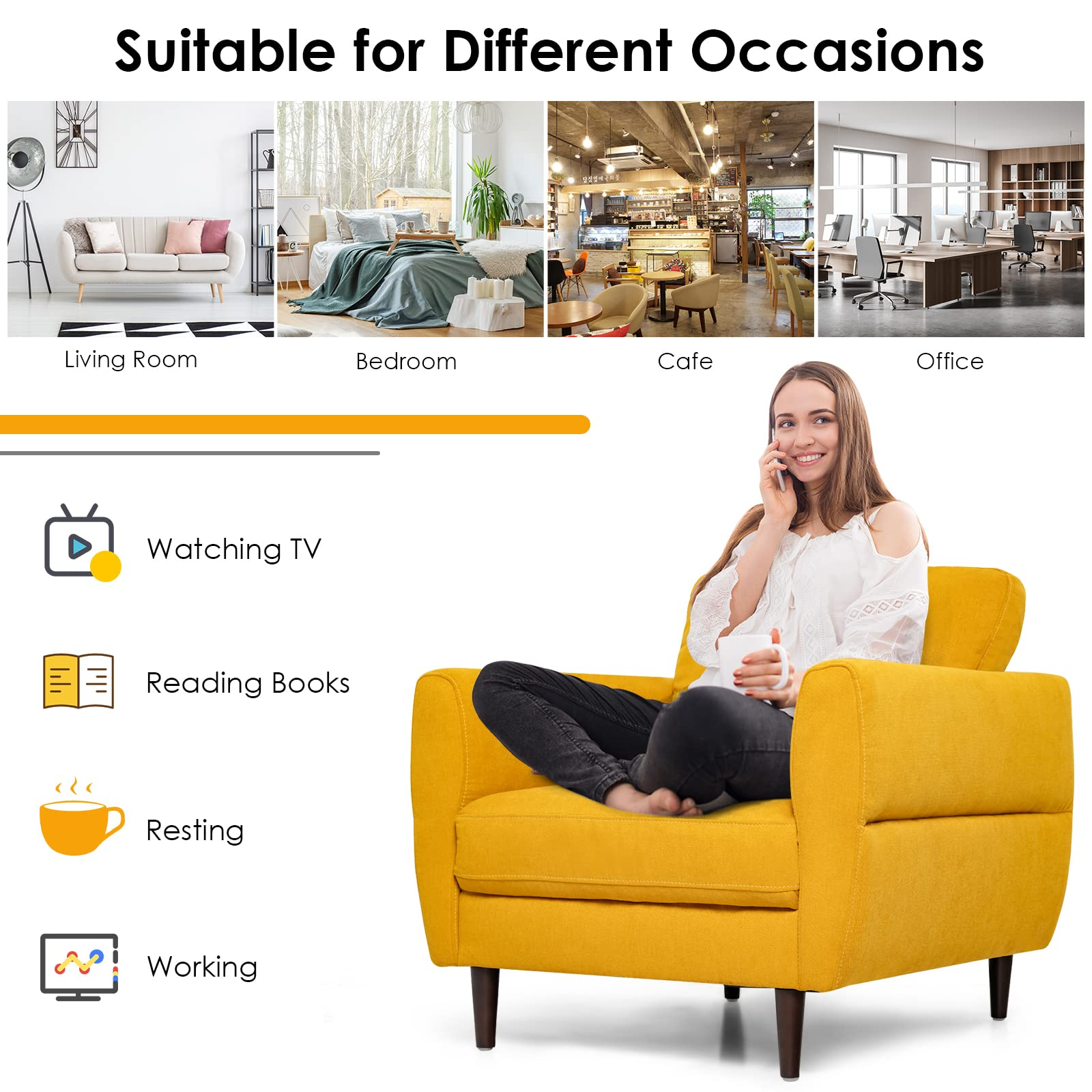 Giantex Sofa Chair, Upholstered Mid-Century Modern Accent Chair