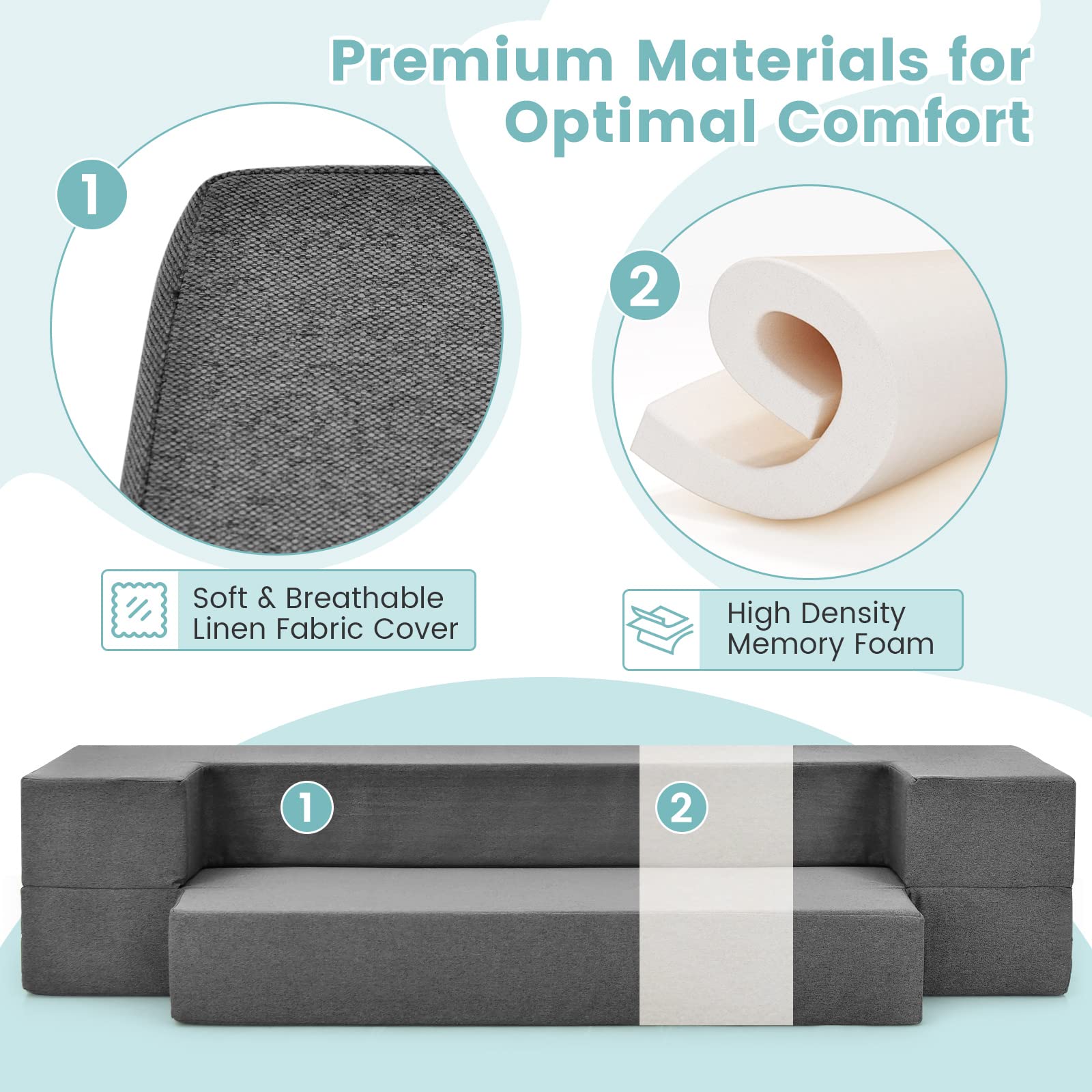 Giantex 8 Inch Folding Sofa Bed Couch, Memory Foam Futon Mattress Linen Fabric Sofa