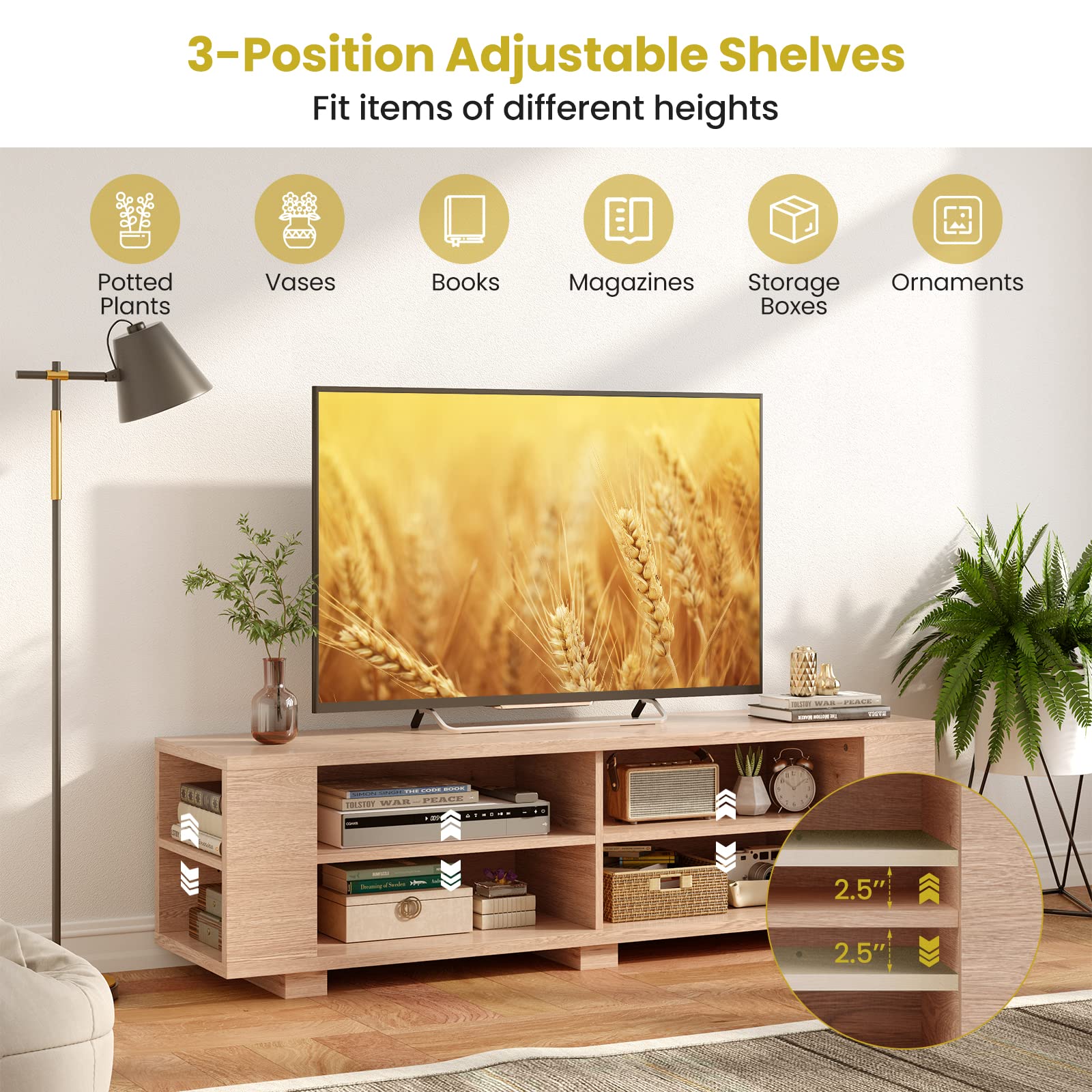 Giantex TV Stand Entertainment Center - Farmhouse Television Table up to 65 Inches TVs, 7 Colors