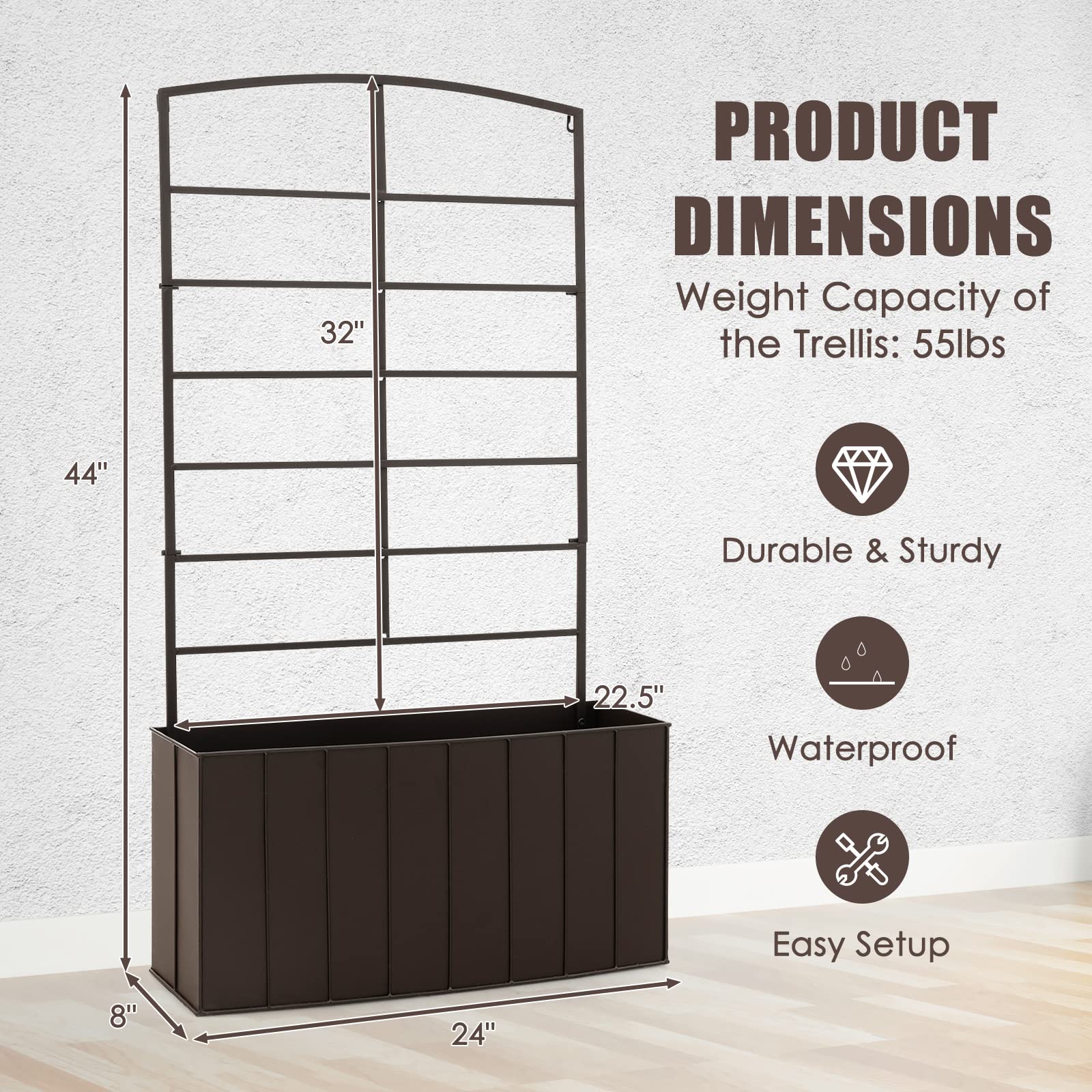 Giantex Raised Garden Bed with Trellis, Vertical Bed Box with Lattice for Vine Flowers Climbing or Hanging