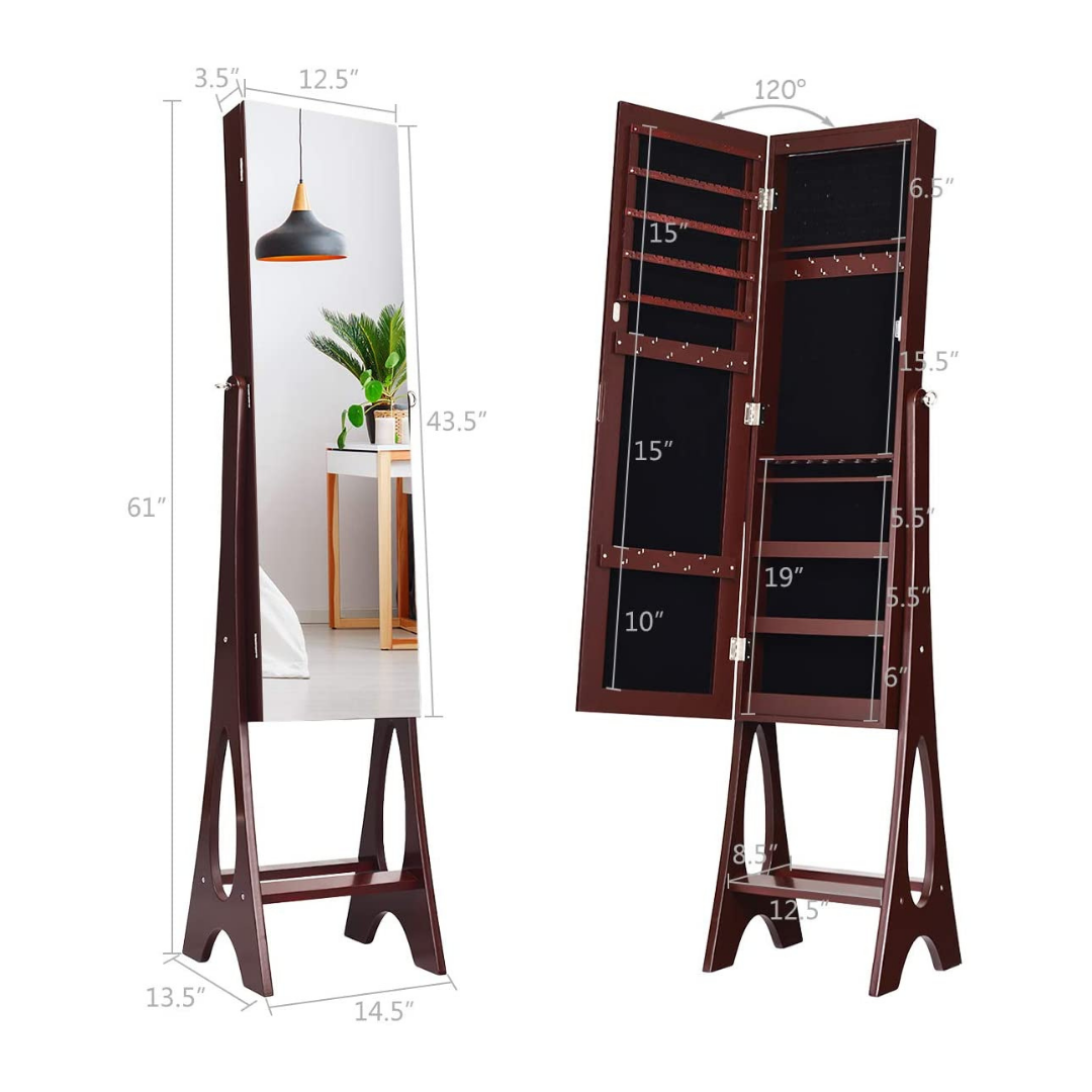 Giantex | 12 LEDs Jewelry Armoire Cabinet with Full-length Mirror