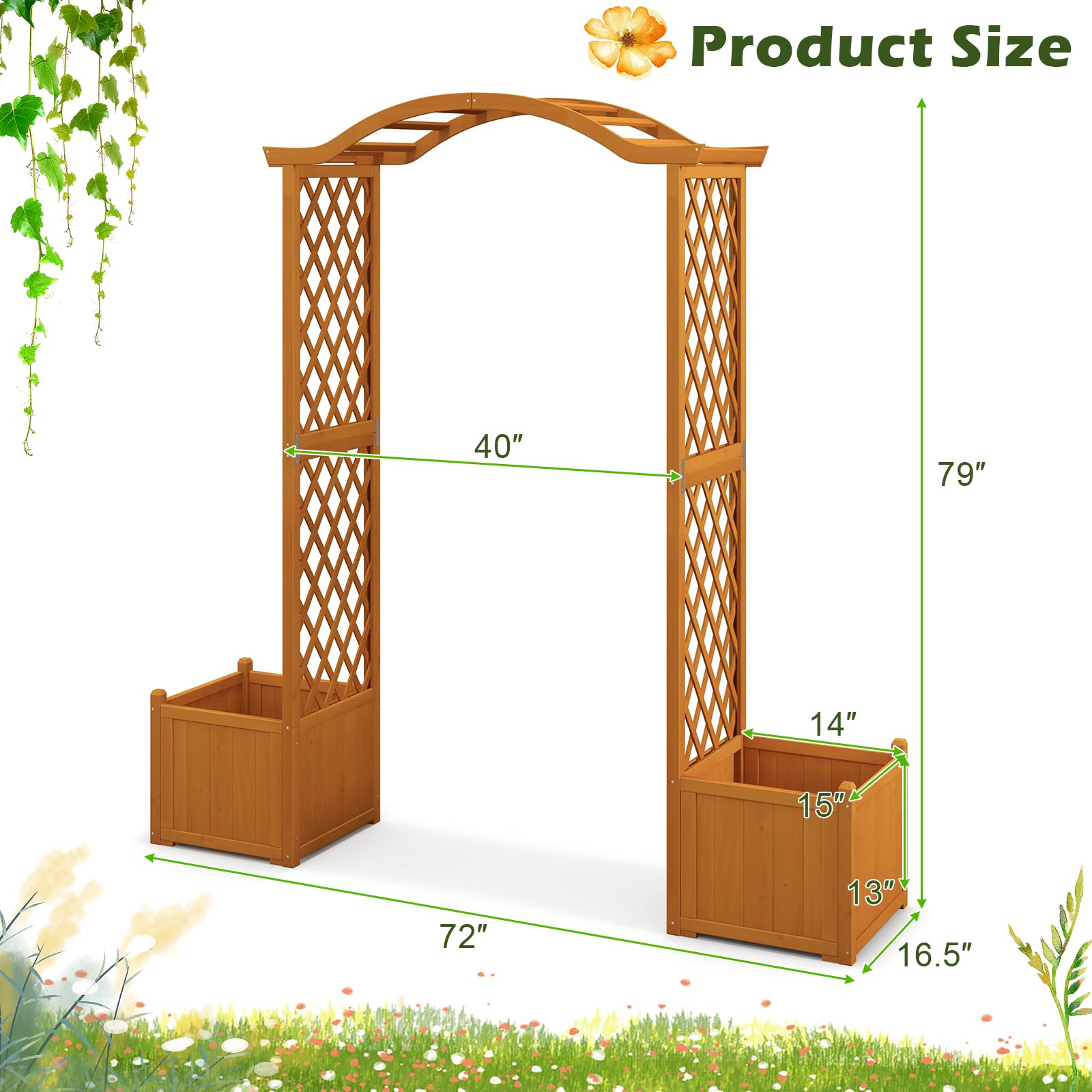 Giantex Garden Arbor with Planter, Wooden Planter Arch with Trellis, Outdoor Arch for Climbing Plants