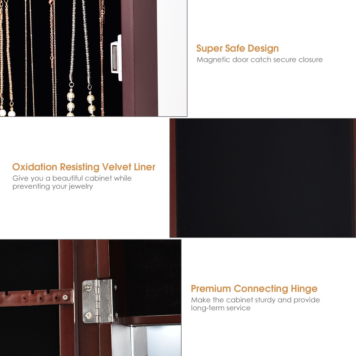 Jewelry Armoire Cabinet Wall Door Mounted with Full Length Mirror