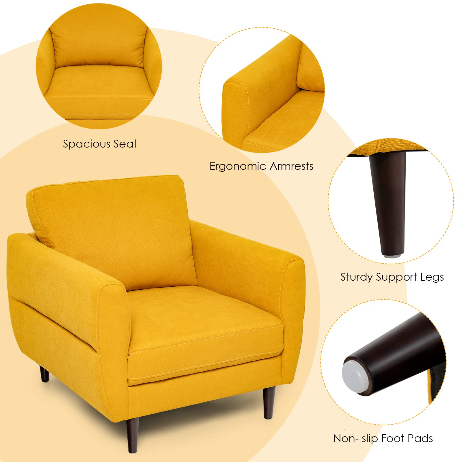 Giantex Sofa Chair, Upholstered Mid-Century Modern Accent Chair
