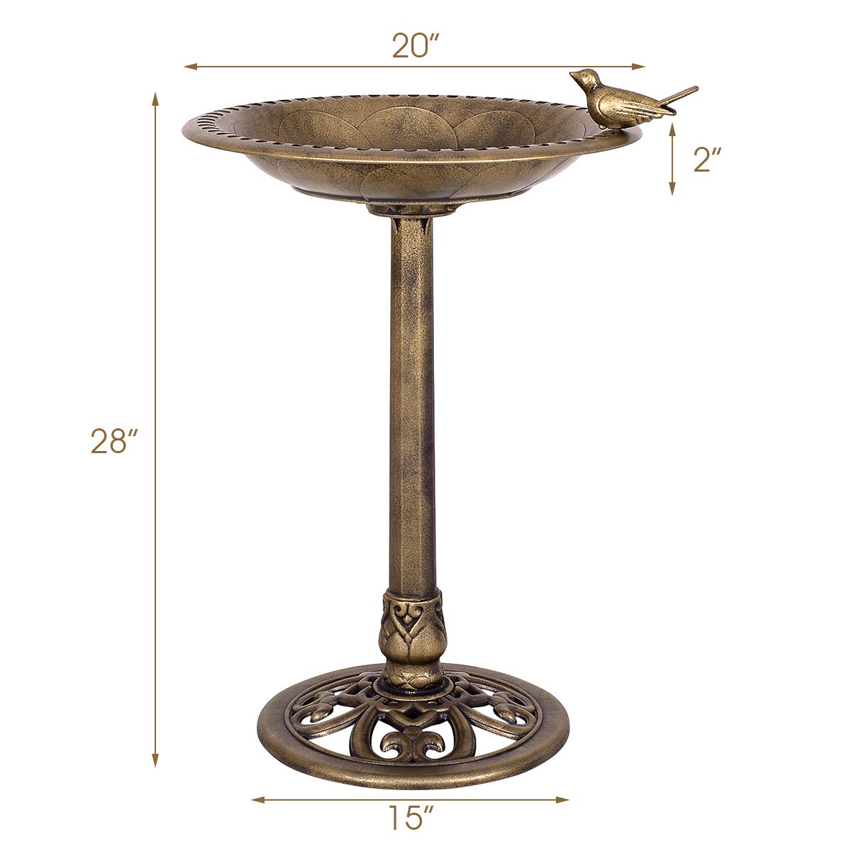 Giantex 28 Inch Height Pedestal Bird Bath Feeder Freestanding Antique Outdoor Garden Yard Patio Decor