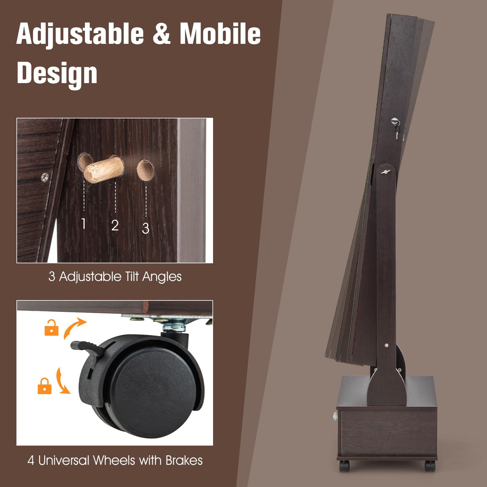 CHARMAID Jewelry Armoire with Full Length Mirror