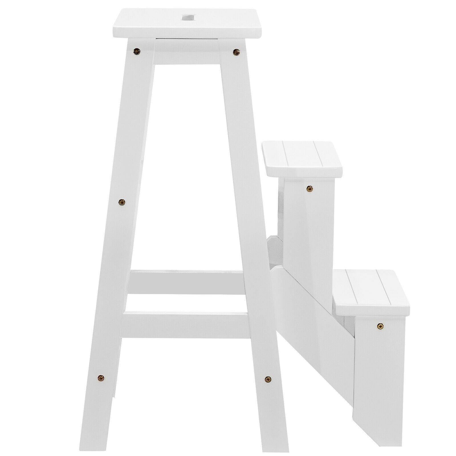 3 Tier Folding Step Ladder, Multifunction 3-in-1 Wood Step Stool