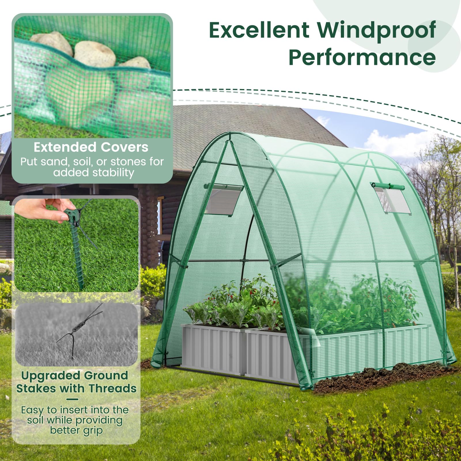 Giantex 6x6x6.6 FT Greenhouse, Outdoor Wall-in Tunnel Greenhouse with Ground Stakes, Rope, 2 Zippered Doors
