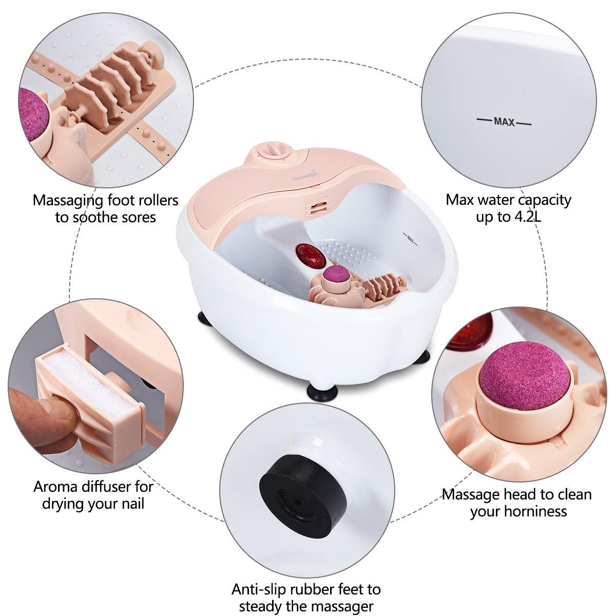 Giantex Foot Bath Massager Spa, Double-Layer Barrel Non-Cracking Foot Baths w/Callus Remover (Pink)