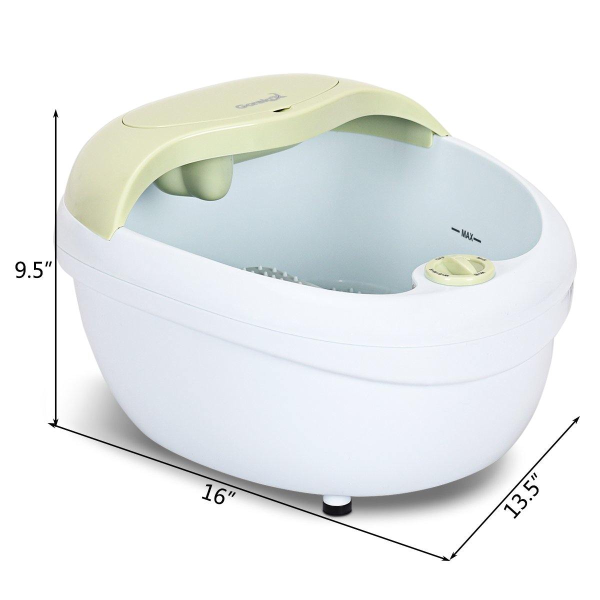 Giantex Foot Bath Massager Spa, Warm Heat Bubbles Electric Handheld Pedicure Feet Scrubber Removable Cover Vibration Massage (Green)