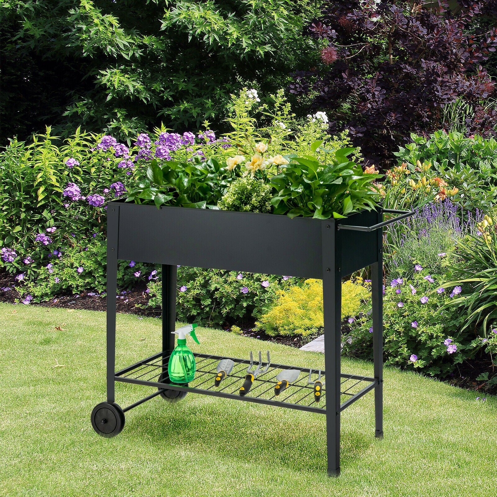 Outdoor Raised Garden Bed on Wheels with Legs